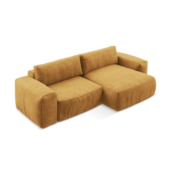 Garstyčių spalvos sulankstoma kampinė sofa iš šenilinio audinio (su dešiniuoju kampu/su gultu) Kuki – Makamii-image-3