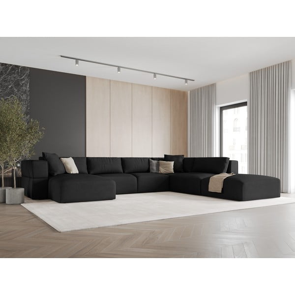 Kampinė sofa juodos spalvos (su dešiniuoju kampu/„U“ formos) Esther – Milo Casa-image-1