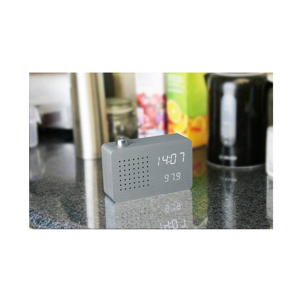 Pilkos spalvos žadintuvas su baltu LED ekranu ir radijo imtuvu "Gingko Radio Click Clock-image-3