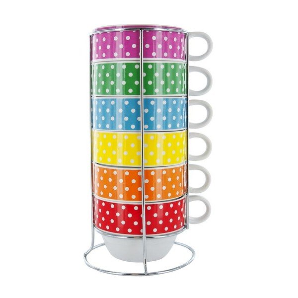 6 puodelių rinkinys su stovu "Café Latte Mini Dots