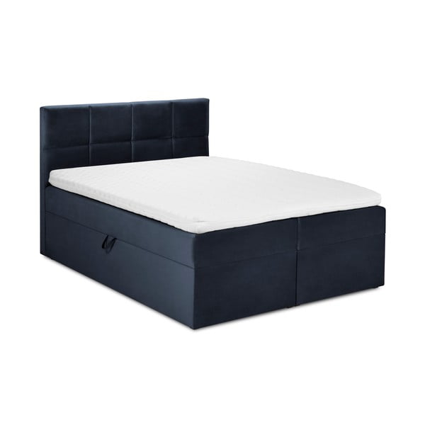 Tamsiai mėlyna aksominė dvigulė lova Mazzini Beds Mimicry, 200 x 200 cm