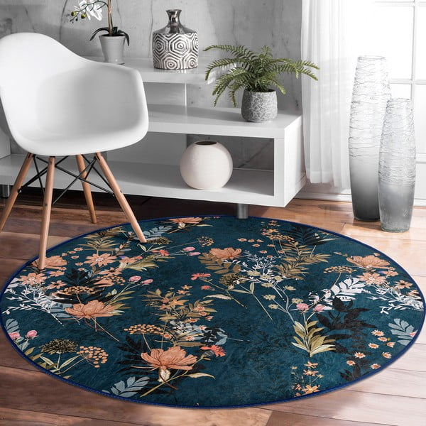 Skalbiamas/robotiniams dulkių siurbliams apvalios formos kilimas tamsiai mėlynos spalvos ø 80 cm Comfort – Mila Home-image-3