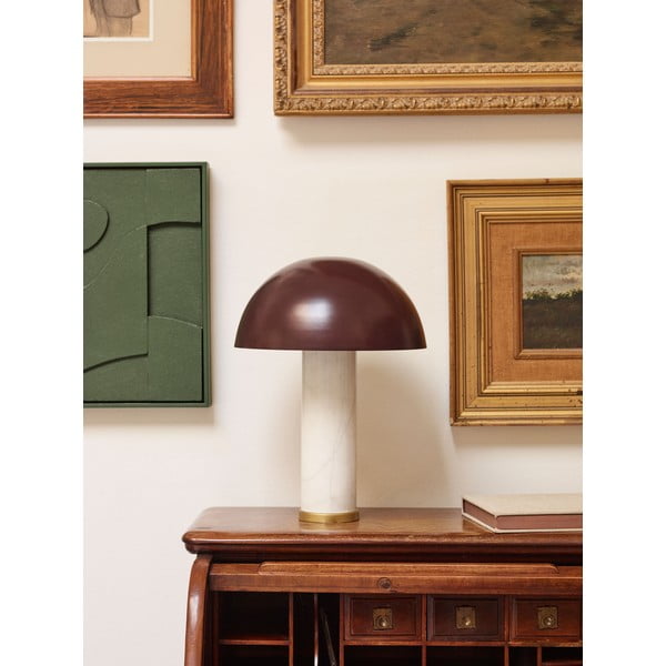 Baltos spalvos/tamsiai rudos spalvos iš marmuro stalinis šviestuvas (aukštis 43 cm) su metaliniu gaubtu Zorione – Kave Home-image-1