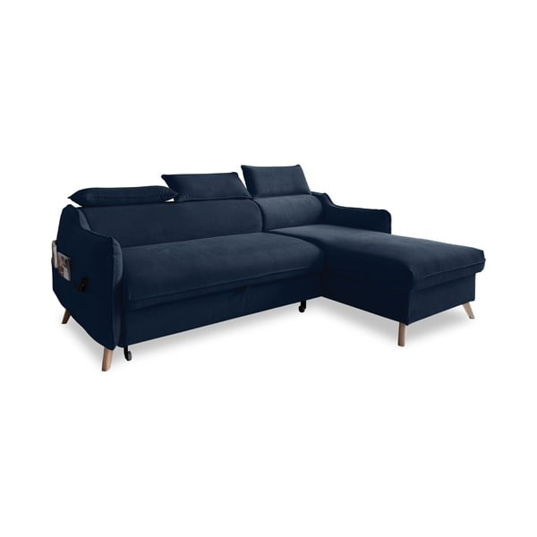 Sulankstoma kampinė sofa iš velveto tamsiai mėlynos spalvos (su dešiniuoju kampu) Sweet Harmony – Miuform