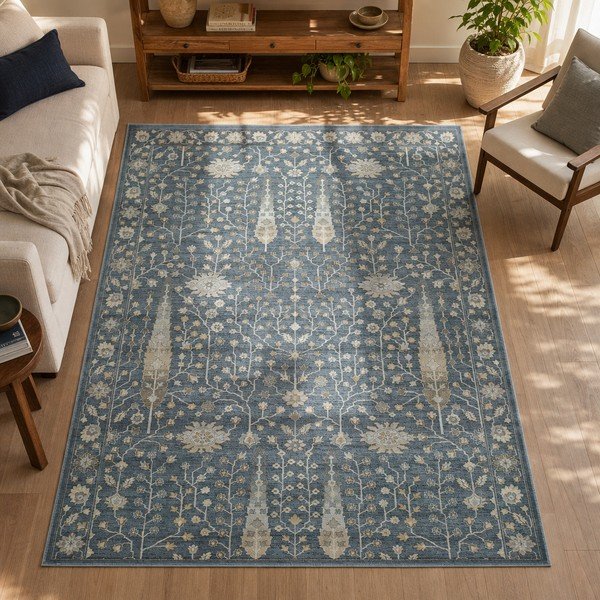 Mėlynas viskozės kilimas Universal Vintage Flowers, 140 x 200 cm-image-4