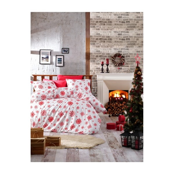 Kalėdinė medvilninė dvivietės lovos patalynė su paklode Nazenin Home Rina, 200 x 220 cm