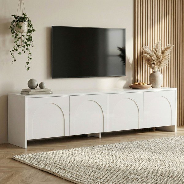 Baltos spalvos TV spintelė 180x45x32 cm Aurelia – Kalune Design-image-1