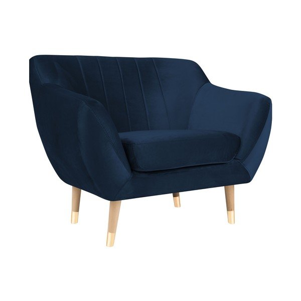 Tamsiai mėlynas aksominis krėslas Mazzini Sofos Benito-image-2