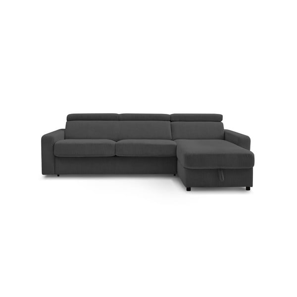 Iš kordinio velveto sulankstoma kampinė sofa tamsiai pilkos spalvos (kintama) Monaco – Bobochic Paris