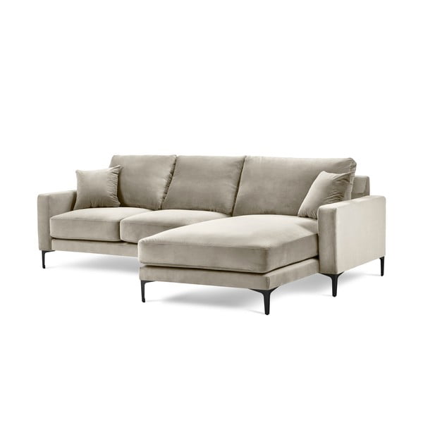 Smėlio spalvos aksominė kampinė sofa Kooko Home Harmony, dešinysis kampas-image-2