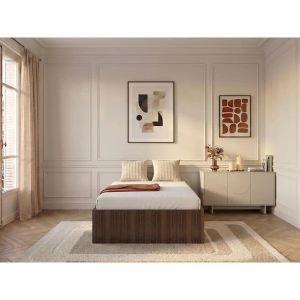 Tamsios natūralios spalvos viengulė lova iš medžio drožlių plokštės su sandėliavimo vieta/be galvūgalio su lovos grotelėmis 90x190 cm Nira – Bobochic Paris-image-1