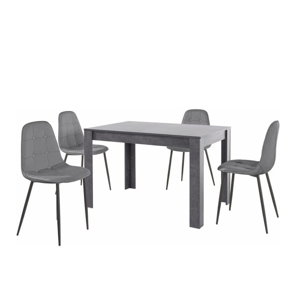 Pilko valgomojo stalo ir 4 pilkų valgomojo kėdžių komplektas "Støraa Lori Lamar