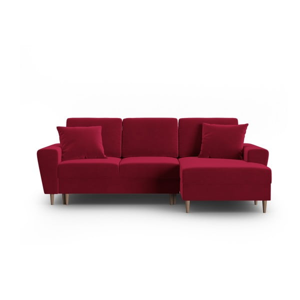 Raudonos spalvos iš velveto sulankstoma/su sandėliavimo vieta kampinė sofa (su dešiniuoju kampu/su gultu) Kyoto – Cosmopolitan Design
