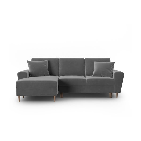 Šviesiai pilkos spalvos iš velveto sulankstoma/su sandėliavimo vieta kampinė sofa (su kairiuoju kampu/su gultu) Kyoto – Cosmopolitan Design