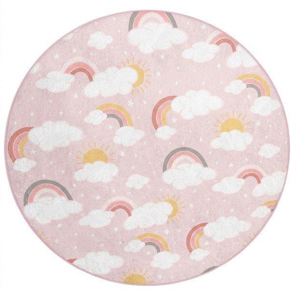 Skalbiamas rožinės spalvos vaikiškas kilimas ø150 cm Rainbow World – Mila Home