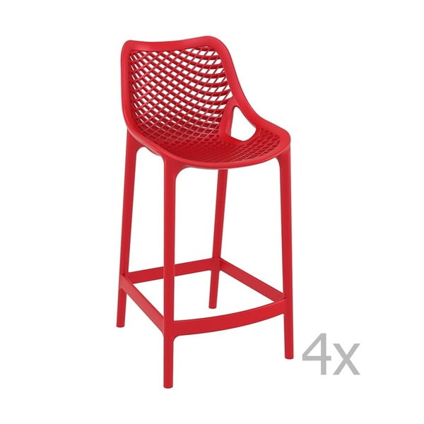 4 raudonų baro kėdžių rinkinys "Resol Grid", aukštis 65 cm