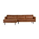 Rudos spalvos iš dirbtinės odos kampinė sofa (su kairiuoju kampu/su gultu) Rodeo – WOOOD