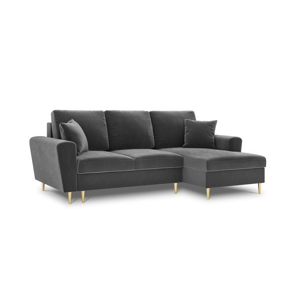 Šviesiai pilkos spalvos iš velveto sulankstoma/su sandėliavimo vieta kampinė sofa (su dešiniuoju kampu/su gultu) Kyoto – Cosmopolitan Design-image-4