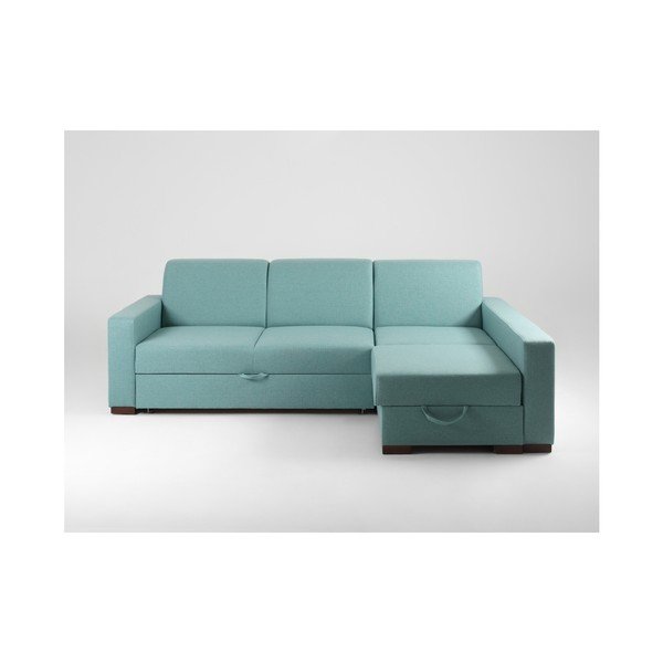 Turkio spalvos kampinė sofa-lova su laikymo vieta ir poilsio lova dešinėje pusėje Individualizuotos formos "Lozier-image-1