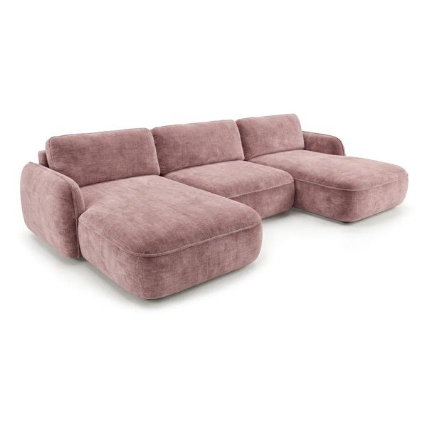 Rožinės spalvos sulankstoma/su sandėliavimo vieta kampinė sofa iš velveto („U“ formos) Celeste – Bobochic Paris-image-4