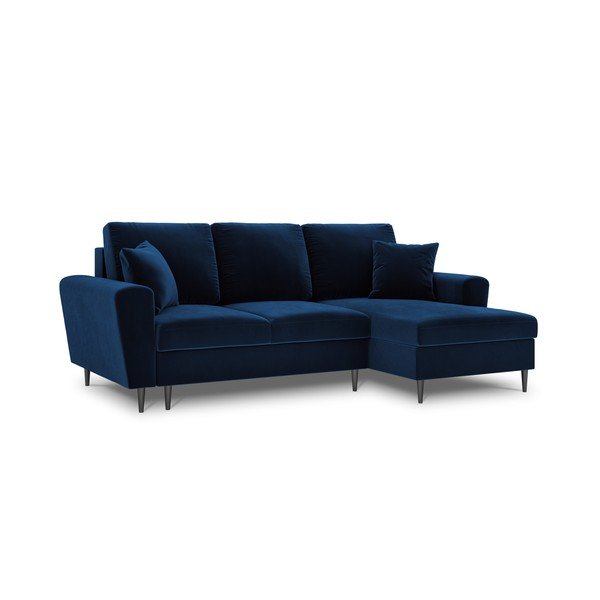 Mėlynos spalvos iš velveto sulankstoma/su sandėliavimo vieta kampinė sofa (su dešiniuoju kampu/su gultu) Kyoto – Cosmopolitan Design-image-4