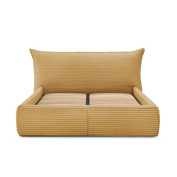 Dvigulė lova geltonos spalvos audiniu dengta su sandėliavimo vieta su lovos grotelėmis 160x200 cm Jade – Bobochic Paris-image-4