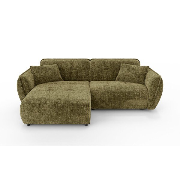 Žalios spalvos kampinė sofa iš šenilinio audinio (su kairiuoju kampu/su gultu) Nelia – Ropez