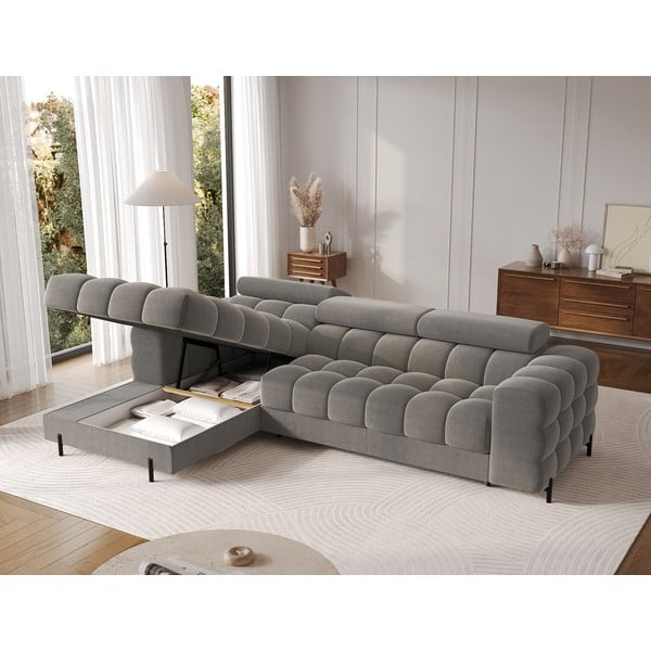 Taupe spalvos iš velveto sulankstoma/su sandėliavimo vieta kampinė sofa (su kairiuoju kampu/su gultu) Felro – ELTAP-image-4