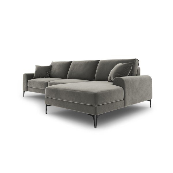 Šviesiai pilka aksominė kampinė sofa Mazzini Sofas Madara, kampas dešinėje-image-4