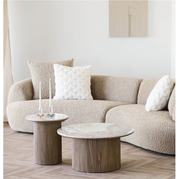 Smėlio spalvos/natūralios spalvos apvalios formos kavos staliukas su marmuro dekoro stalviršiu ø 80 cm Athens – House Nordic-image-1