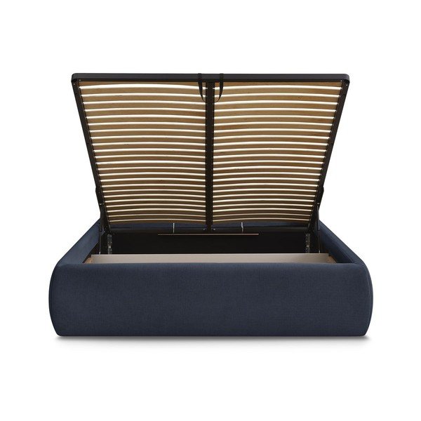 Tamsiai mėlynos spalvos dvigulė lova audiniu dengta su sandėliavimo vieta/be galvūgalio su lovos grotelėmis 160x200 cm Inera – Bobochic Paris-image-4