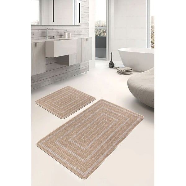 Vonios kilimėliai rudos spalvos 2 vnt. 60x100 cm – Mila Home-image-1