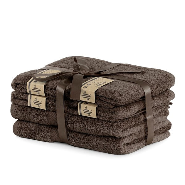 2 tamsiai rudų didelių ir 4 mažų rankšluosčių rinkinys DecoKing Bamby Brown-image-1