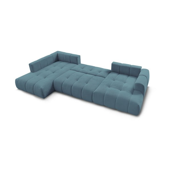 Mėlynos spalvos sulankstoma/su sandėliavimo vieta kampinė sofa (su kairiuoju kampu/„U“ formos) Fuji – Bobochic Paris-image-4