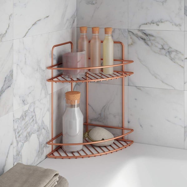 Kampinė vonios kambario lentyna su dviem aukštais Metaltex Copper-image-1