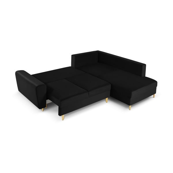 Juodos spalvos iš velveto sulankstoma/su sandėliavimo vieta kampinė sofa (su dešiniuoju kampu/„L“ formos) Kyoto – Cosmopolitan Design-image-2