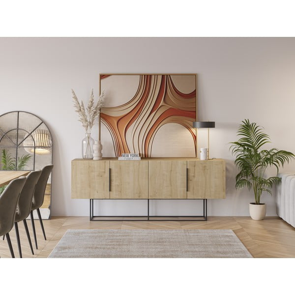 Žema šoninė spintelė natūralios spalvos iš ąžuolo 200x80 cm Titan – Marckeric-image-1