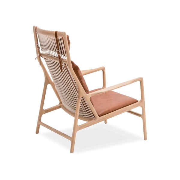 Krėslas su ąžuolo masyvo rėmu ir rudos spalvos buivolo odos sėdyne Gazzda Dedo-image-3