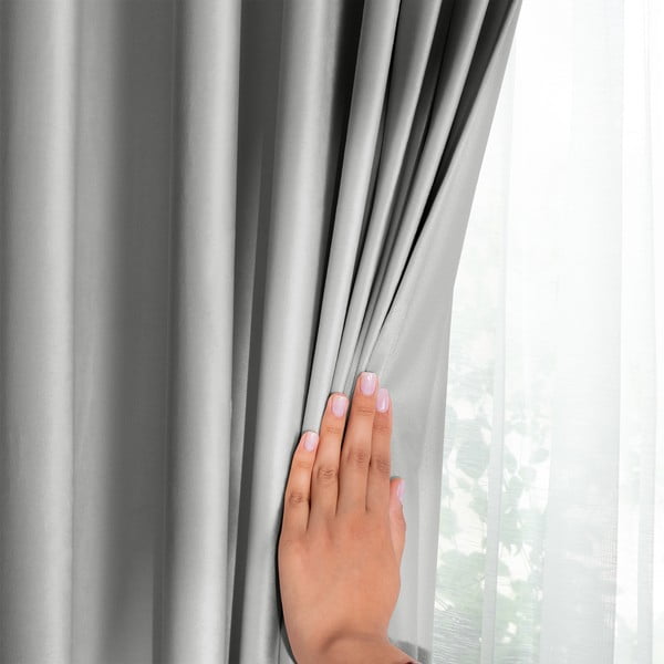 Šviesiai pilkos spalvos iš velveto pritemdymas (dalinis užtemimas) užuolaida 140x270 cm Pleat – Restilo-image-4