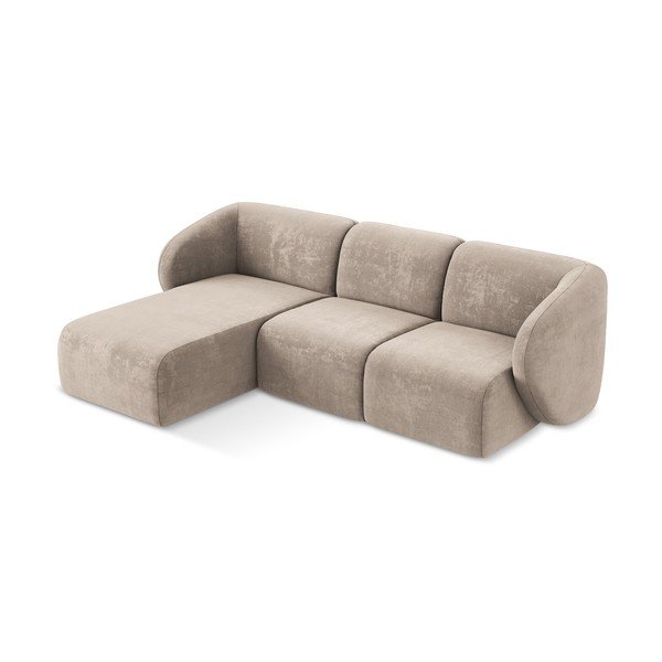 Šviesiai rudos spalvos kampinė sofa iš šenilinio audinio (su kairiuoju kampu/su gultu) Lani – Makamii-image-2