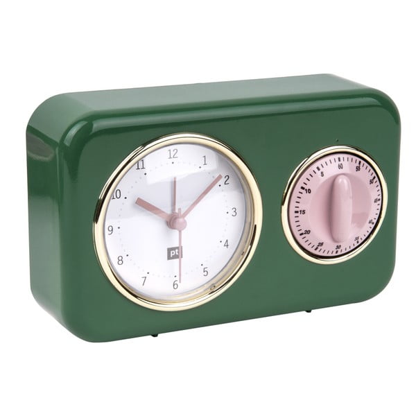 Žalios spalvos virtuvės laikrodis su minutine rodykle PT LIVING Nostalgija
