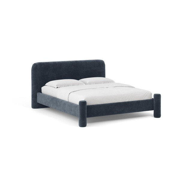 Tamsiai mėlynos spalvos dvigulė lova audiniu dengta su lovos grotelėmis 180x200 cm Vera – Micadoni 