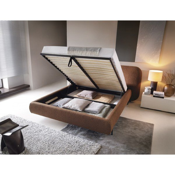 Terakotos spalvos dvigulė lova dengta audiniu su sandėliavimo vieta su lovos grotelėmis 160x200 cm Pointt – ELTAP-image-2