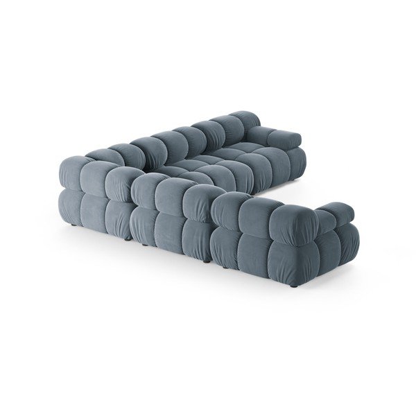Pilkos spalvos modulinė kampinė sofa iš velveto – Micadoni -image-3