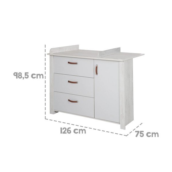 Žema su vystymo stalu vaikiška šoninė spintelė baltos spalvos 126x99 cm Mila – Roba-image-3