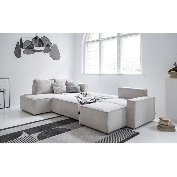 Iš kordinio velveto sulankstoma kampinė sofa baltos spalvos (su kairiuoju kampu/„U“ formos) Brave Dave – Miuform-image-3
