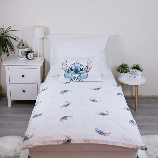 Baltos spalvos iš medvilnės vaikiška patalynė vaikiškai lovai 100x135 cm Lilo and Stitch "White Star" – Jerry Fabrics-image-2