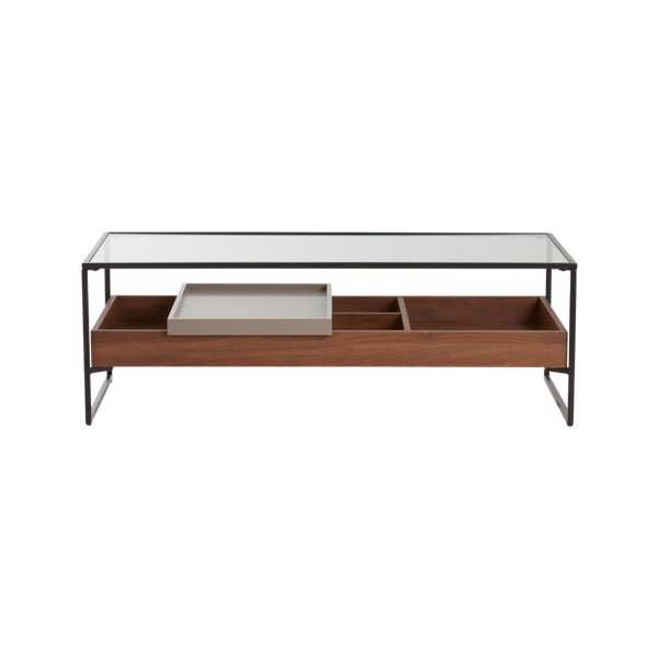 Tamsios natūralios spalvos kavos staliukas su stikliniu stalviršiu 60x120 cm Sveg – Jotex-image-4