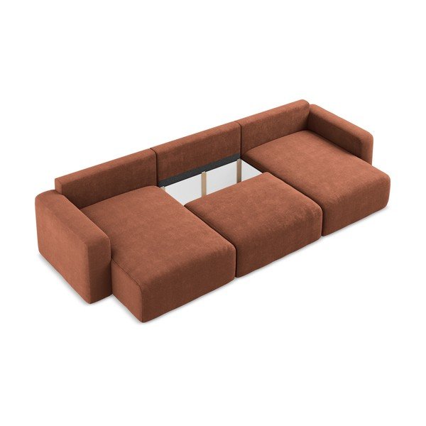 Terakotos spalvos sulankstoma/su sandėliavimo vieta kampinė sofa iš šenilinio audinio („U“ formos) Kona – Makamii-image-4