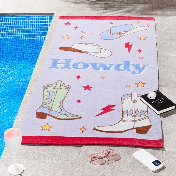 Violetinės spalvos iš frote audinio iš medvilnės paplūdimio rankšluostis 76x160 cm Howdy Cowgirl – Sassy B-image-1